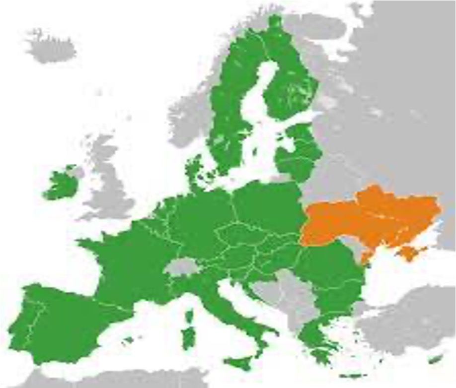 map of Ukraine and surrounding countries in green