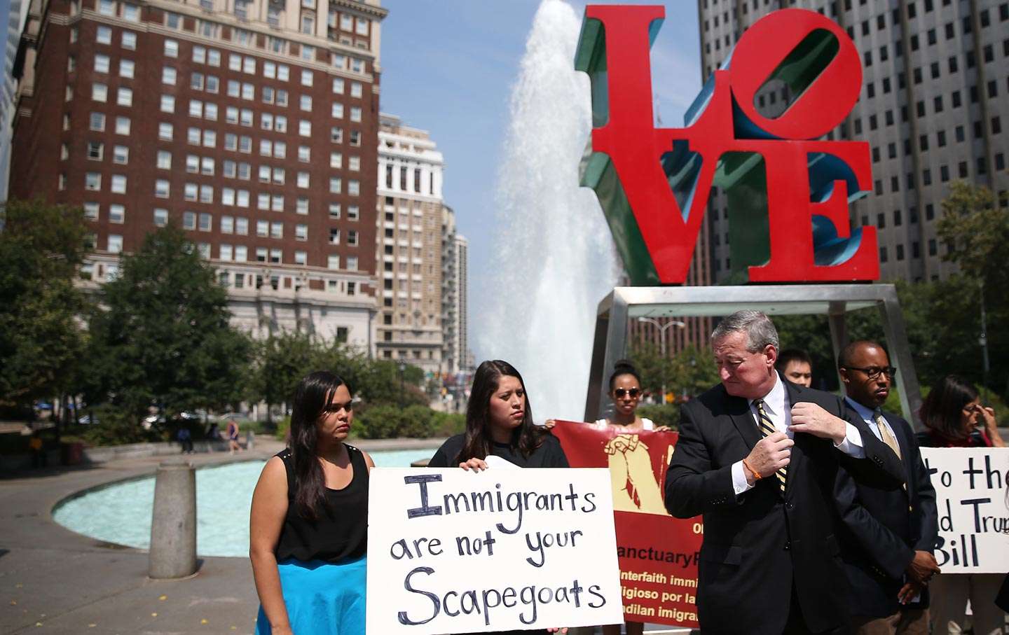 immigrants are not your scapegoats mayor at Love Park Philadelphia