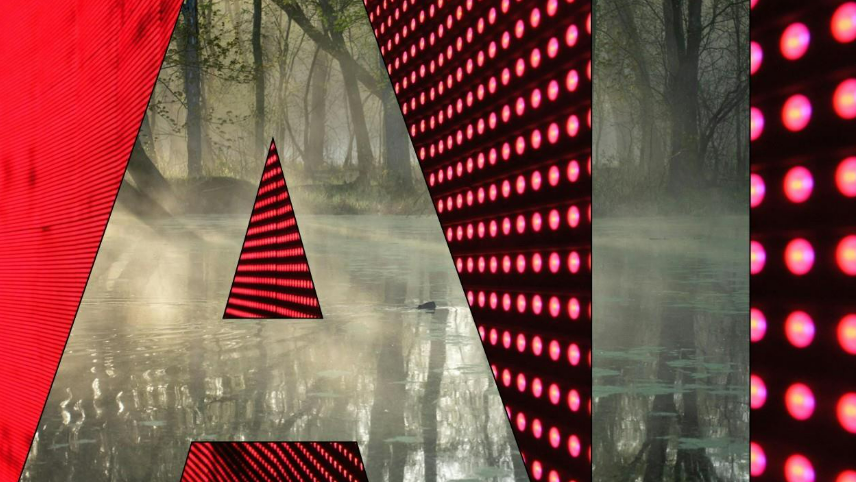 The letters “A” and “I” reveal a complex swamp behind a red technological background. 