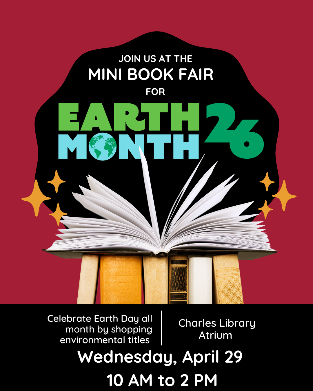 stack of books advertising the book fair