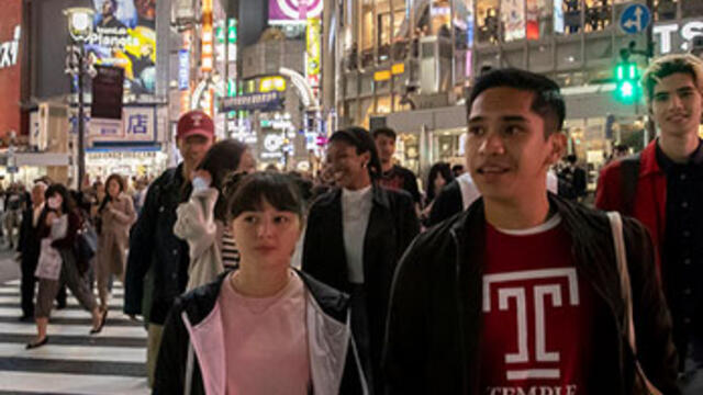 Temple students crossing street in Tokyo