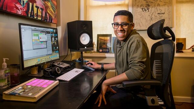 Ben Thomas in his home studio in Northwest Philadelphia