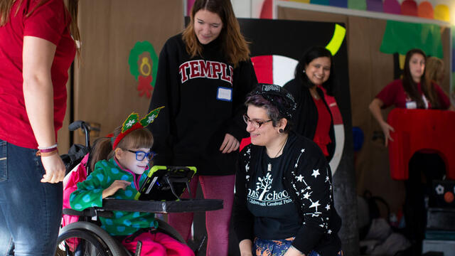 a student using an adaptive device