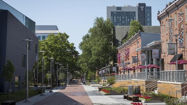 Liacouras Walk on Main Campus looking south toward Morgan Hall.