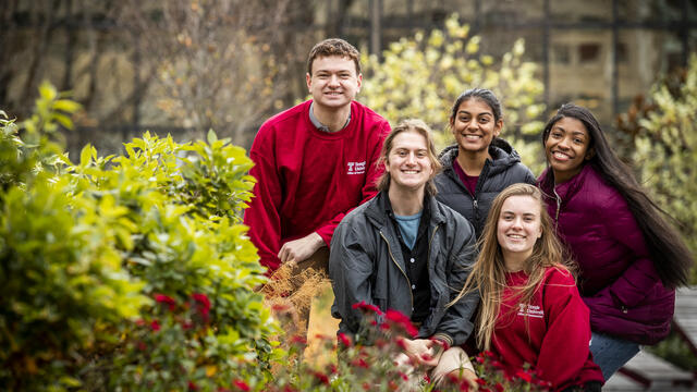 Image of Temple students outside on Mazur Terrace