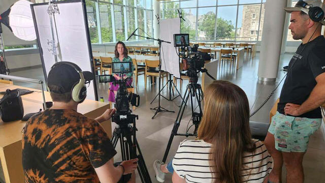 Image of filming Stacey Harpster, a Temple professor for a documentary.