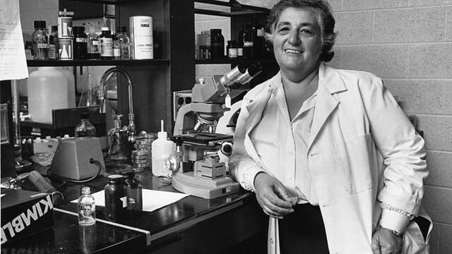 Temple's first Provost, Barbara Brownstein, in her biology lab.