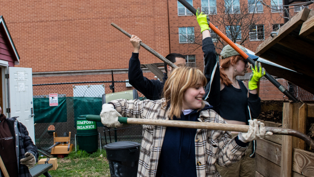 students working in the garden