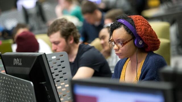 students studying in the Tech Center.