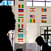 International flags on display in Temple's Student Center
