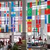 Student Center lobby with international flags